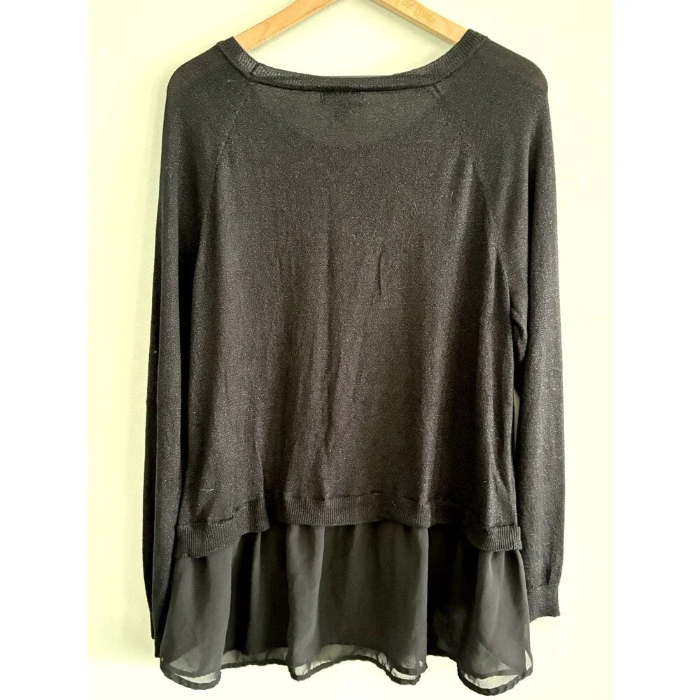 a.n.a. Sweater Black Silver Metalic Sweater 2X Layered Look Semi Sheer Bottom